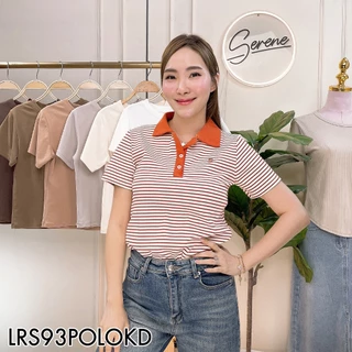 Serene's Choice เสื้อคอโปโลกระดุม ผ้าร่องลายทาง แต่งทูโทน ปักโลโก้ 34/38/42 นิ้ว Short Sleeve Polo Shirt