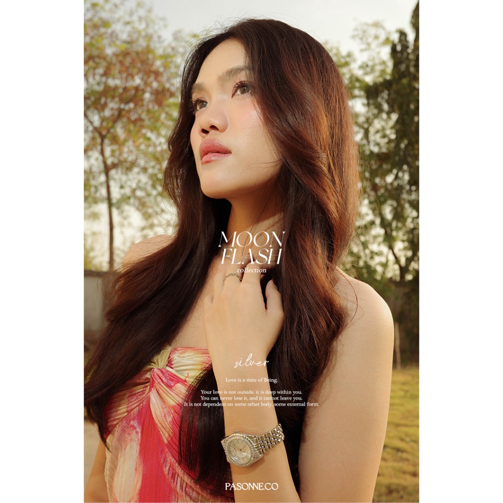 pasonne.co นาฬิกาข้อมือ รุ่น moonflash ทรงกลมสีเงิน เข็มเรืองแสง