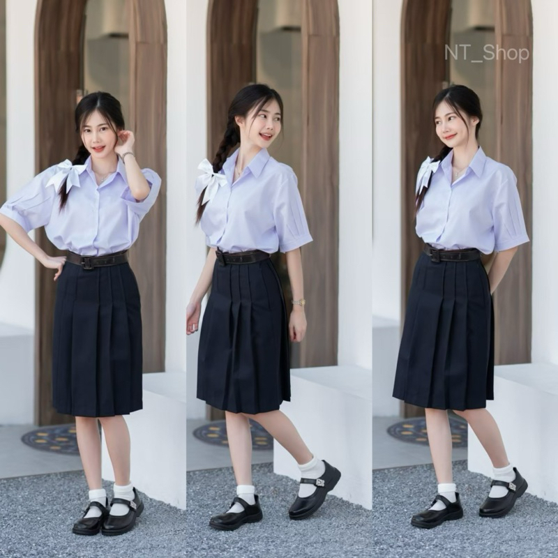 🦋กระโปรงนักเรียนม.ปลาย”ผ้ามันดีวาย”สีกรมเข้มทรงแคบ”มียาว22,23,24,25,26”ตีเกร็ด5.5(มีบิลให้) รูปที่ 8
