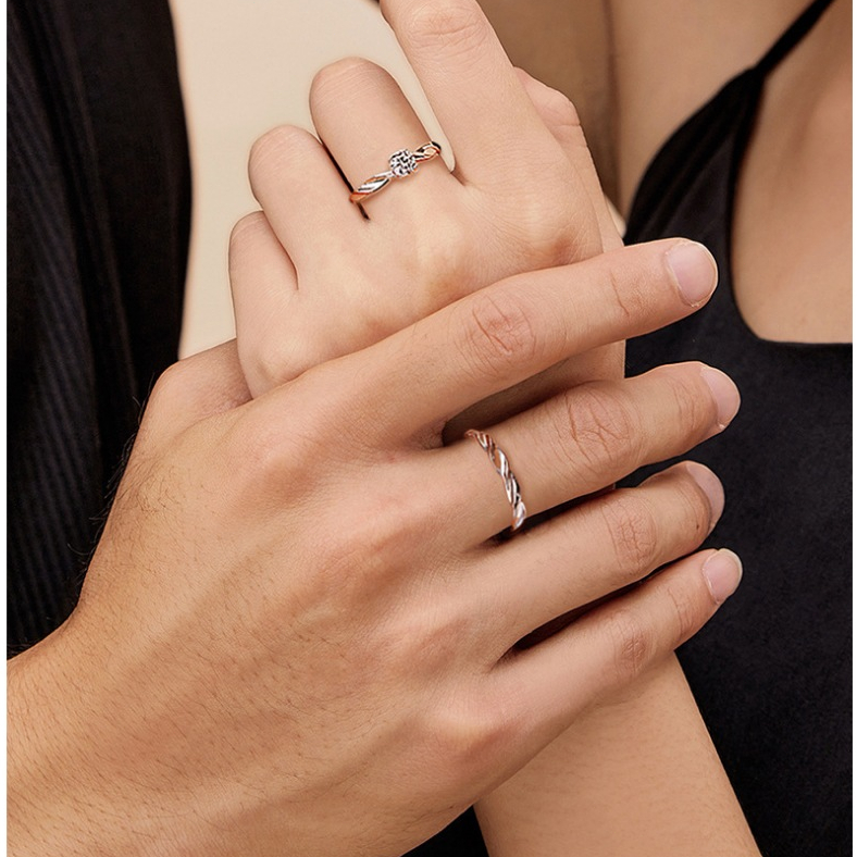 ③⑥jewerly คแหวนทองคำขาว วงแหวนคู่ แหวนเงิน ของขวัญวาเลนไทน์ สามารถปรับขนาดได้