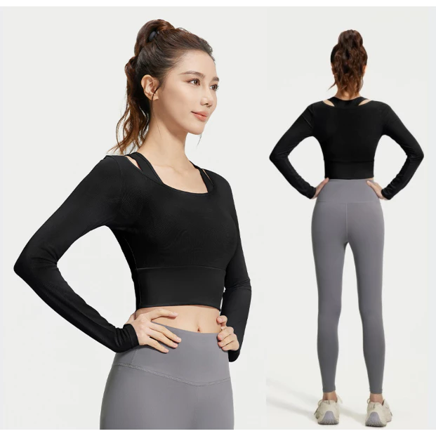 ArayaLady เสื้อครอปโยคะแขนยาว ผ้าซีทรู สปอร์ตบราในตัว thumbnail 9