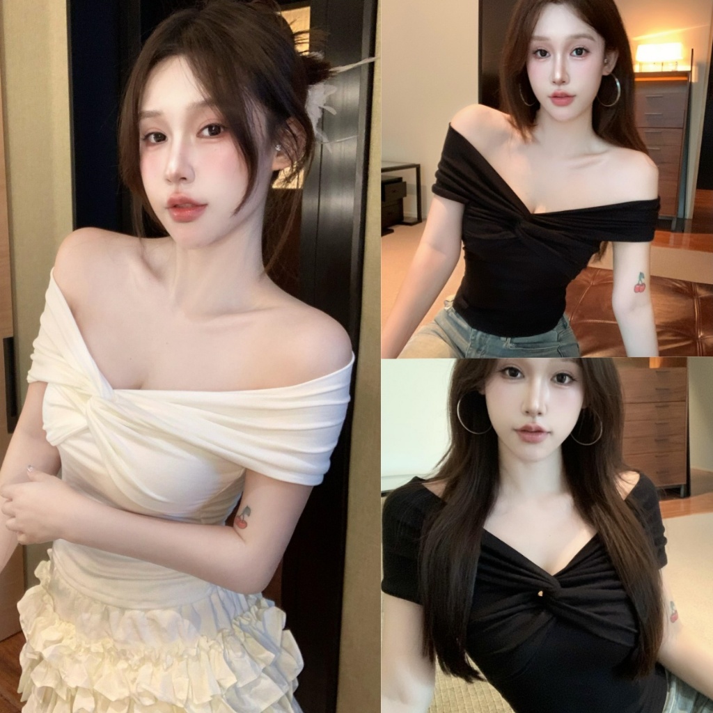 Beryl 🌻เสื้อยืดสวยๆผู้หญิง เสื้อยืดเซ็กซี่ สไตล์เซ็กซี่สลิม สีพื้น สไตล์สาวเกาหลีเซ็กซี่ร้อนแรง