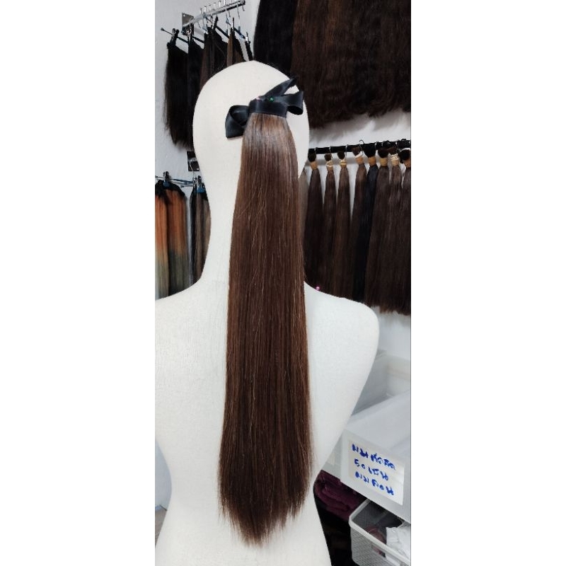 แฮร์พีชผมแท้ทรงหางม้าความยาว50เซนสีน้าตาลเข้ม มีสีให้เลือก