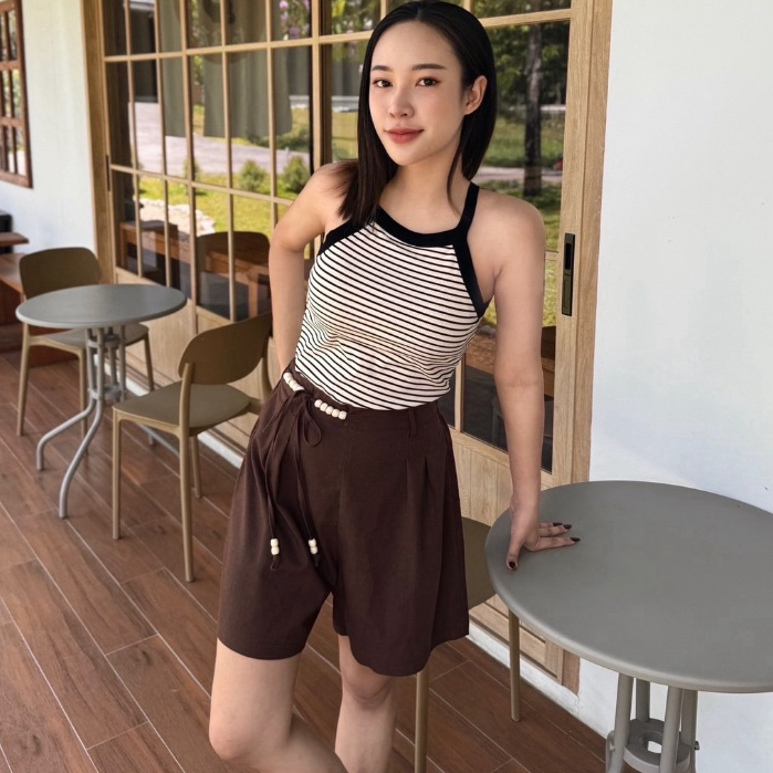 🌸🥨 กางเกงมัฟฟิ่น กางเกงขาสั้นแต่งเชือกลูกปัด  มีสม็อคด้านหลัง #295 🌸🥨