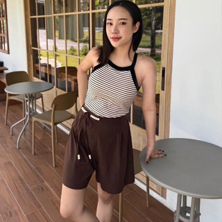 🌸🥨 กางเกงมัฟฟิ่น กางเกงขาสั้นแต่งเชือกลูกปัด  มีสม็อคด้านหลั…