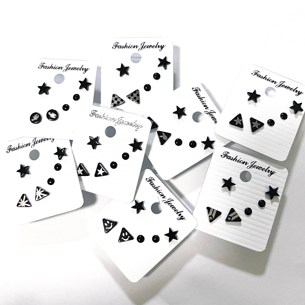 WFH stud earrings ต่างหูสแตนเลส 1 set 3 คู่ | ดำ มี YY