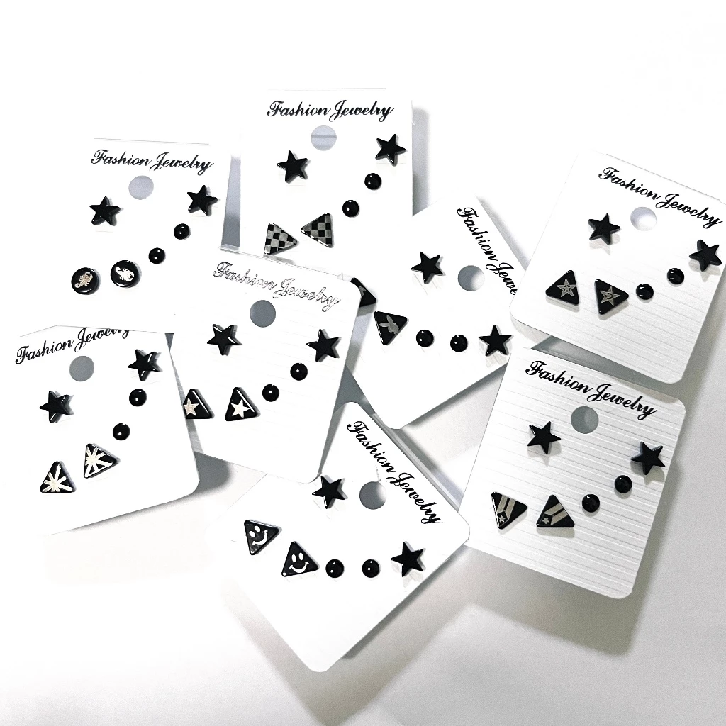 WFH stud earrings ต่างหูสแตนเลส 1 set 3 คู่ | ดำ มี YY