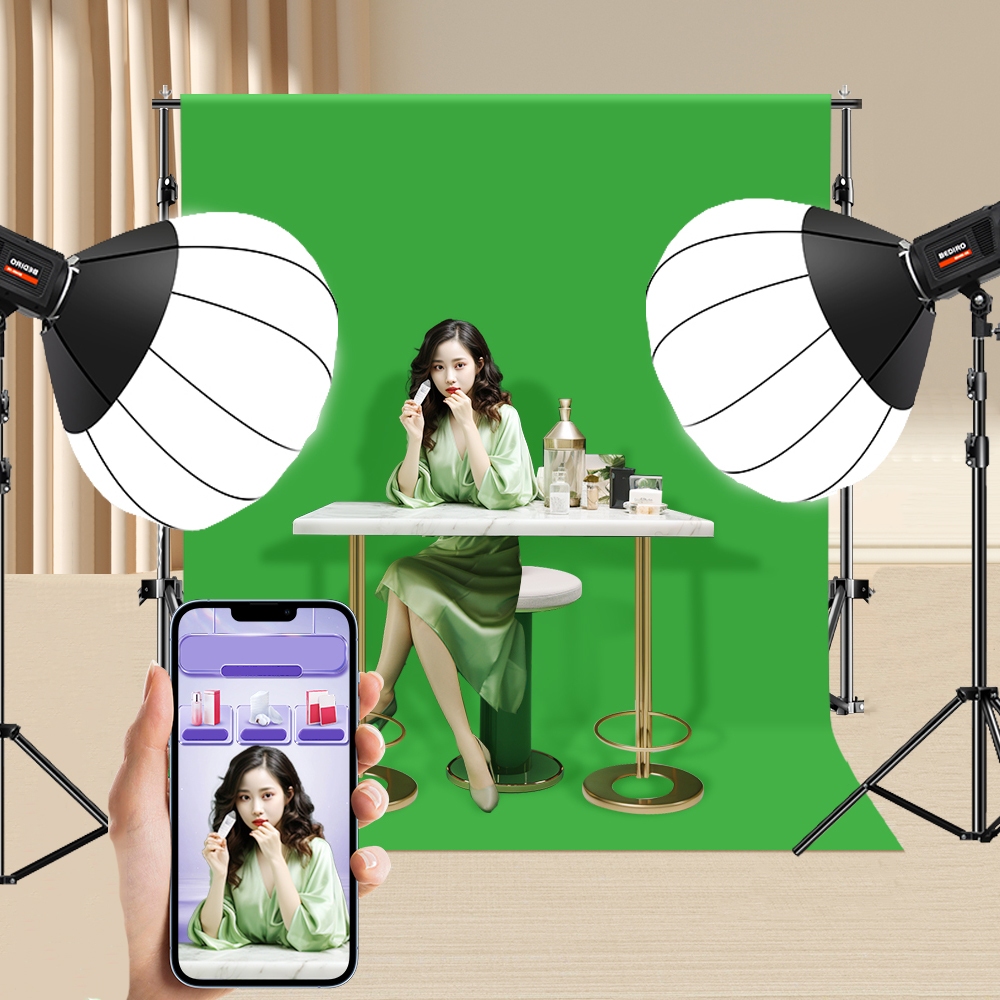 【ร้านแฟลกชิพ】GRTS ฉากเขียว green screen ฉากถ่ายรูป กรีนสกรีน ฉากถ่ายรูป ผ้าเขียว Roll up ไฟสตูดิโอ camera stand