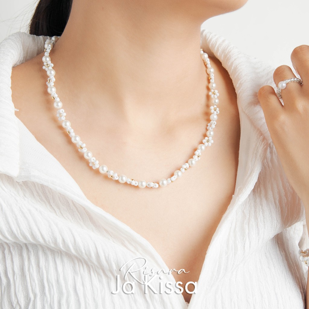 Risara Ja Kissa (FlowerCharms) สร้อยคอลูกปัด ลายดอกไม้คั่นมุก Handmade สร้อยคอ D.I.Y NCF003