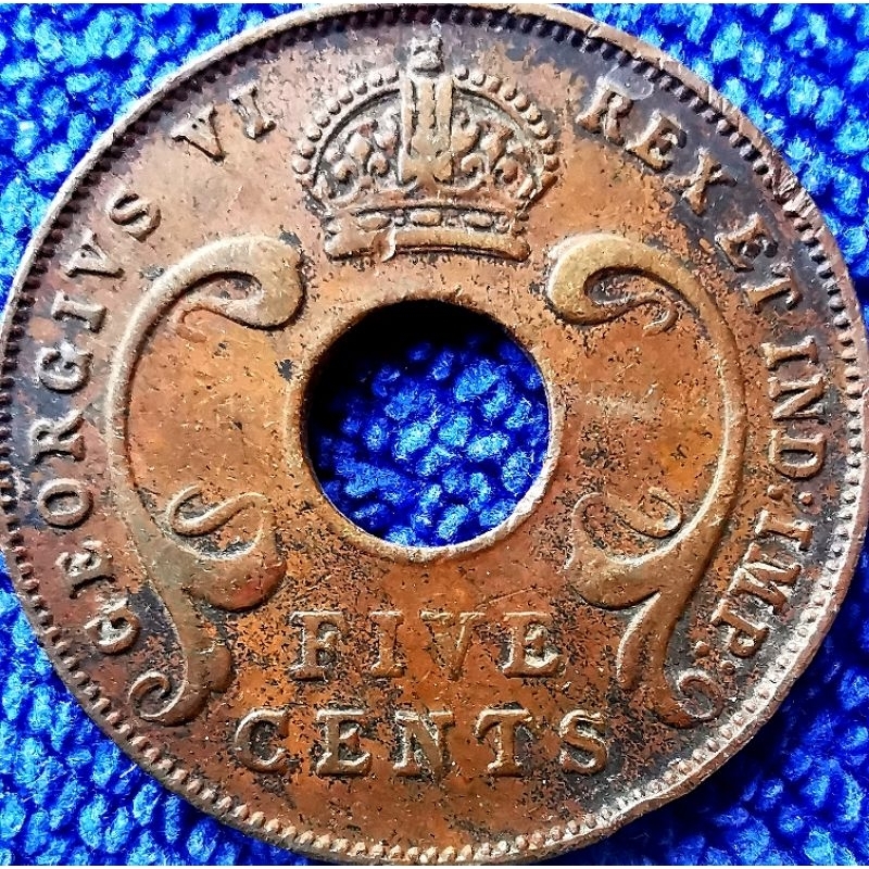 เหรียญ​อัฟริกา​ตะวันออก​ East​ Africa, 5 Cents,(มีตำหนิ), ใช้แล้ว, #1027
