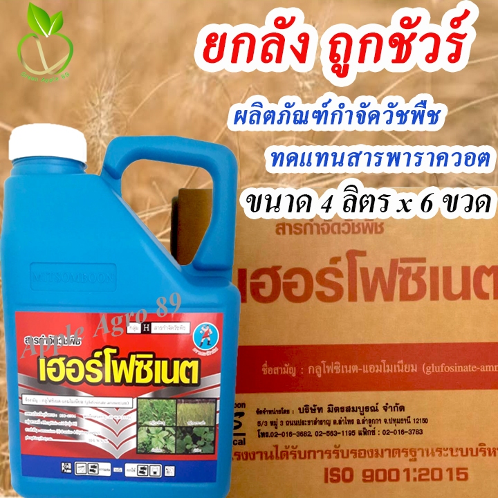 🎁ยกลัง ถูกชัวร์ เฮอร์โฟซิเนต กลูโฟซินต น้ำ1 (สีฟ้า) ขนาด 4 ลิตร x 6 ขวด กลูโฟซิเนท กำจัดหญ้า กลูโฟ กูโฟซิเนตยกลัง