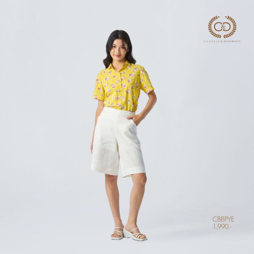 C&D Woman's shirt Haru เสื้อเชิ้ตผู้หญิง แขนสั้น สีเหลือง CBBPYE - รูปที่ 3
