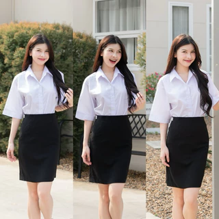 เสื้อนักศึกษาทรงบอยแขนสามเหลี่ยม แขนยาว10นิ้ว เสื้อนักศึกษาแขนสามเหลี่ยม