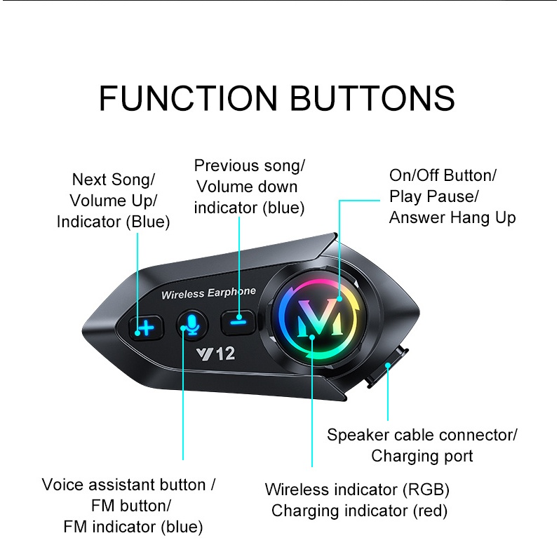 Y12 หมวกกันน็อคบลูทูธ บลูทูธ 5.3 กันน้ํา IP67 แฮนด์ฟรี อินเตอร์คอม ชุดหูฟังหมวกกันน็อค สำหรับหมวกกันน็อ
