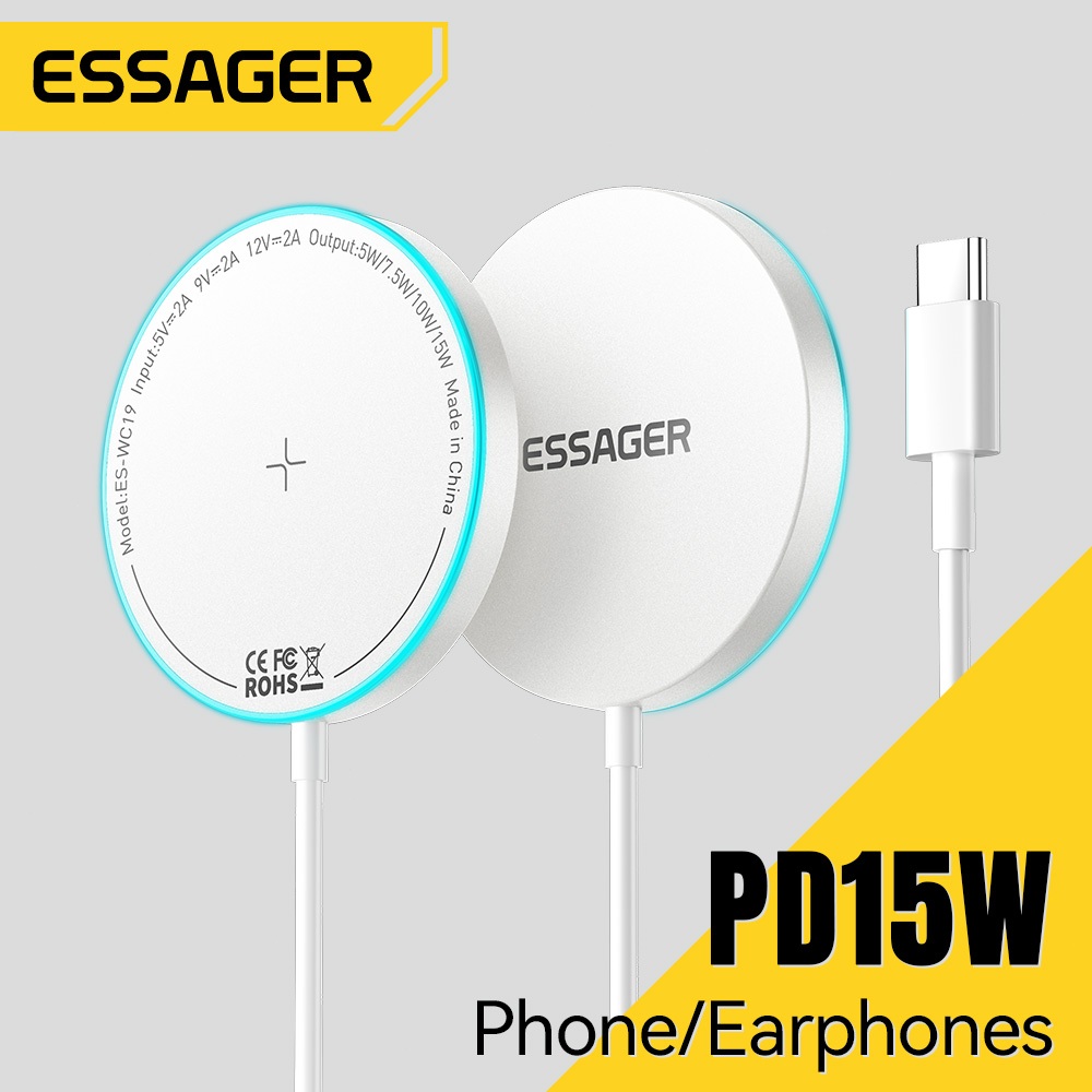 Essager 15W Magnetic Wireless Charger Fast Type C For IOS Phone Earphone Adapter