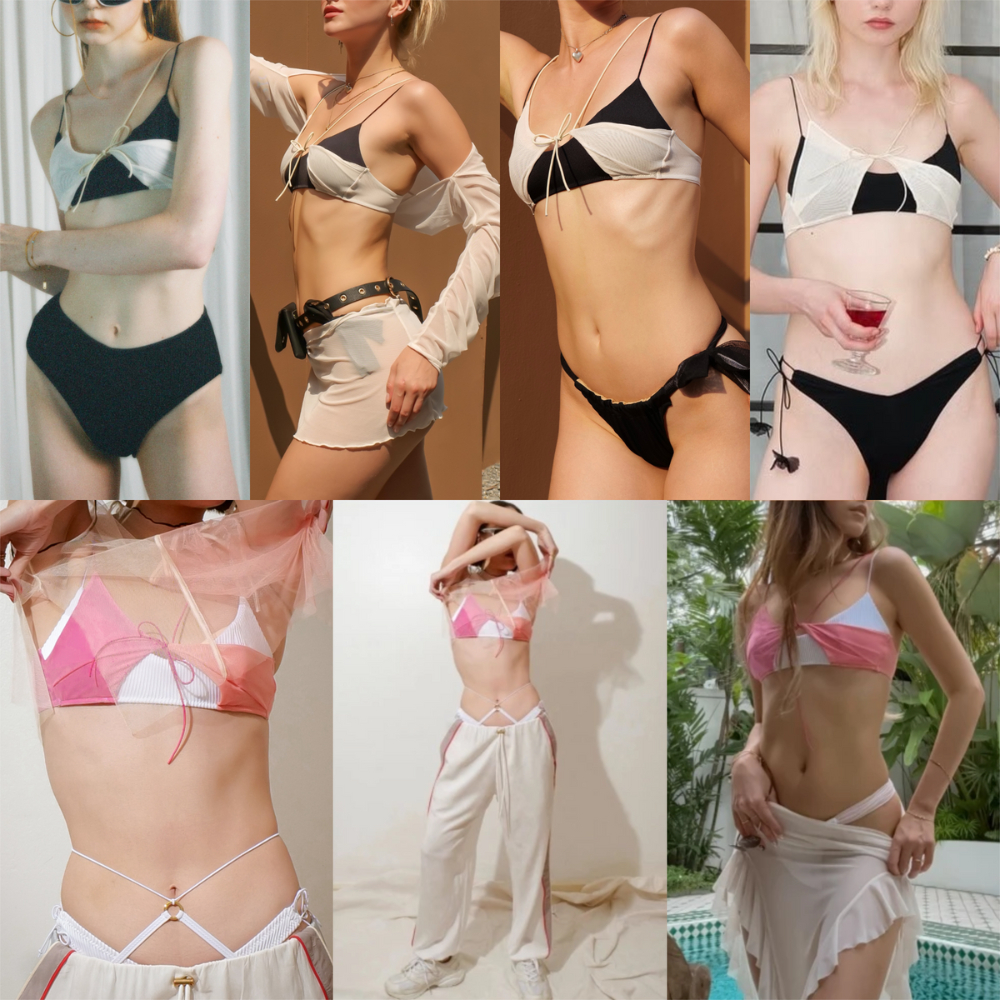 Try_yorata l Double layers camisole top,High waist high leg bottom,Thong bikini bottom,Warm up pants