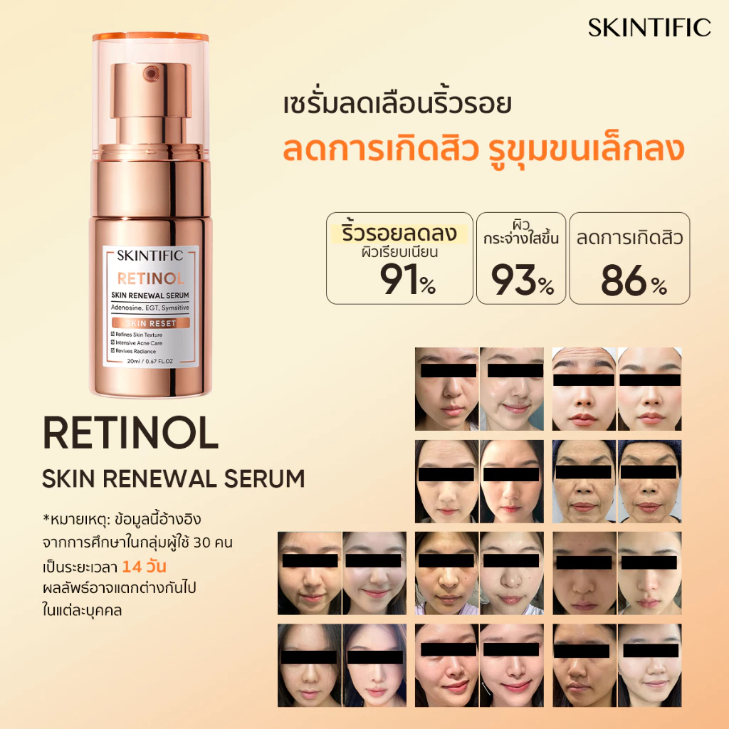 SKINTIFIC Retinol Skin Renewal Serum 20ml  สคินทิฟฟิค เรตินอล เซรั่มบำรุงผิวหน้า เรตินอล สกินแคร์  ทำให้ผิวเรียบเนียน thumbnail 3