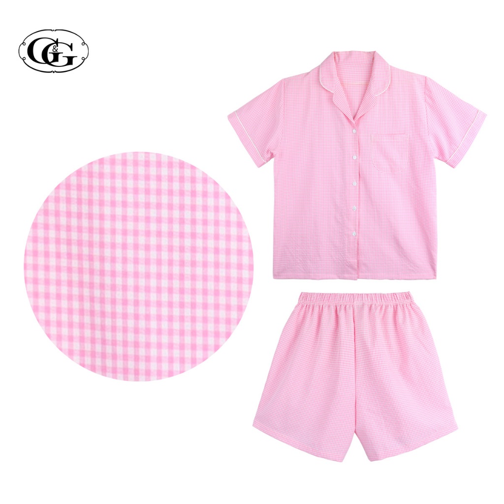 G&G ชุดนอน เสื้อแขนสั้นคอปก กางเกงขาสั้น ผ้าโพลีเอสเตอร์+คอตตอน ลายสก๊อต EN1P009