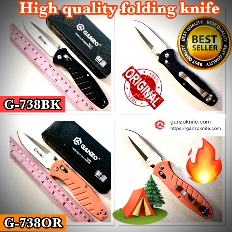 High quality folding knife GANZO G-738BK&OR for collection and use camping 🏕️