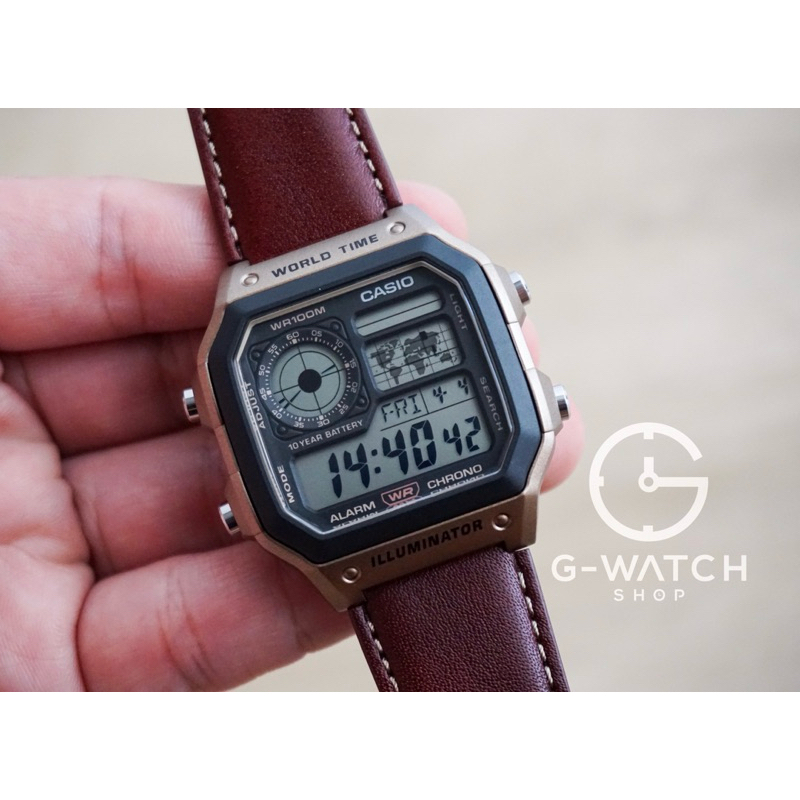 [มีสินค้าพร้อมจัดส่ง] CASIO Digital Leather Strap AE-1200WHL-5AV, AE-1200WHL-5A, AE-1200WHL-5, AE-1200WHL, AE-1200
