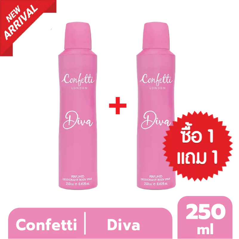 [ซื้อ1แถม1] Confetti London Deodorant Spray-Diva 250ml /คอนเฟตติ ลอนดอน สเปรย์ระงับกลิ่นกาย -ดีว่า 250มล.