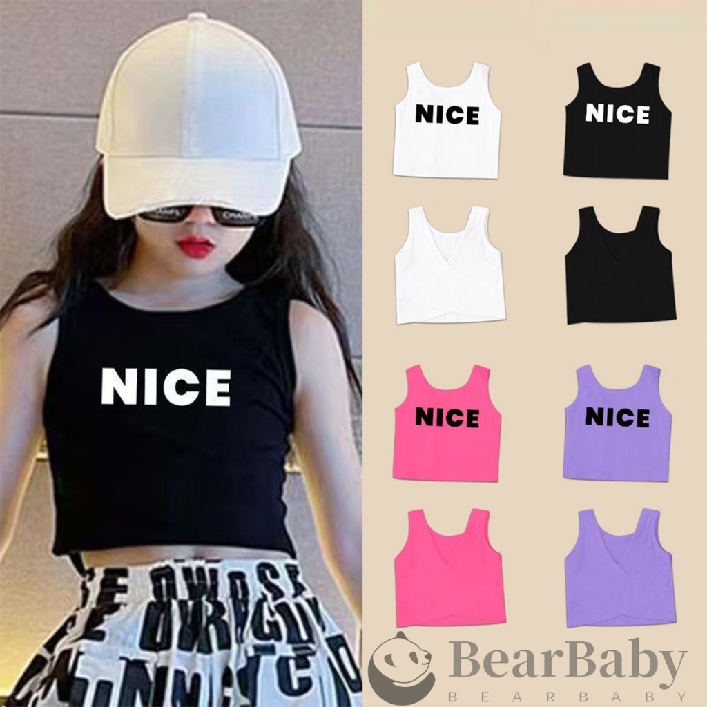 เสื้อกล้ามเด็กผู้หญิง เสื้อครอปเด็ก ลายตัวอักษร สไตล์เกาหลี แฟชั่นฤดูร้อน