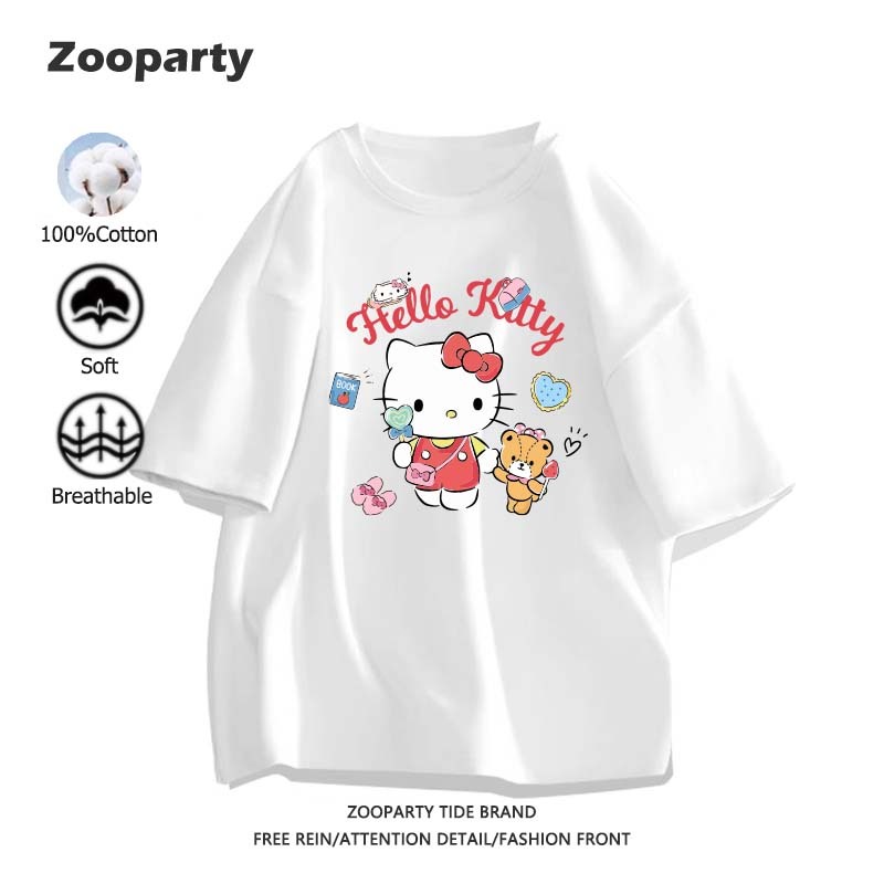 Sanrio Kitty เสื้อยืด แนวโน้ม แฟชั่น เสื้อยืดสตรี หลวมและสะดวกสบาย ระบายอากาศได้ ใหม่ ฤดูร้อน(ส่งเร็ว จัดส่งจากไทย)