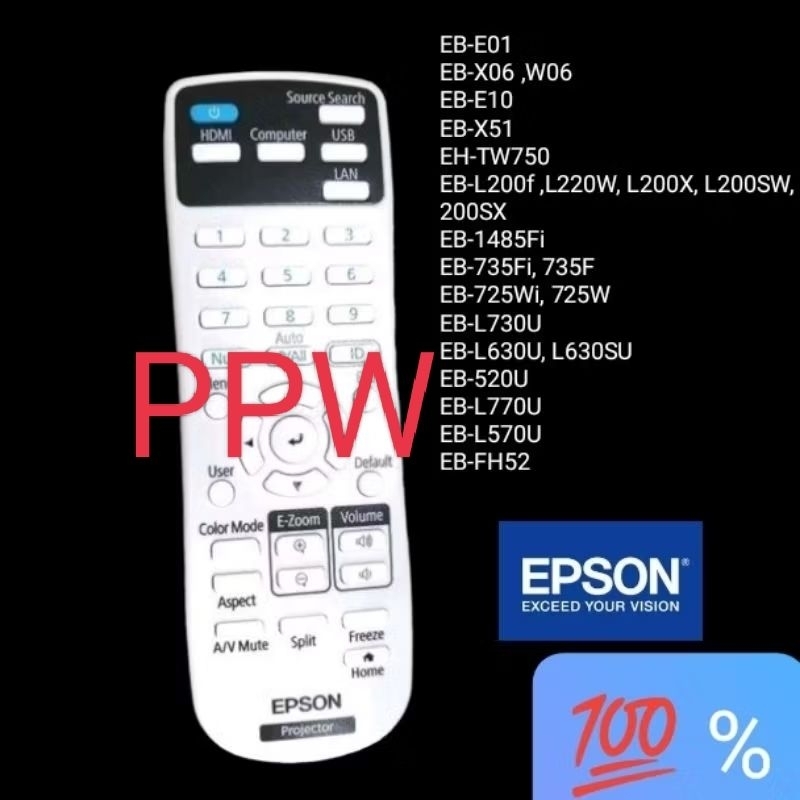 Remote epson ปุ่มตรง ของแท้เบิกศูนย์ไทย (2198635) H919 เช่น EB-E10 X51 ดูรุ่นทั้งหมดในรายละเอียด (ไม่ตรงรุ่นใช้ไม่ได้) – โปรปัง
