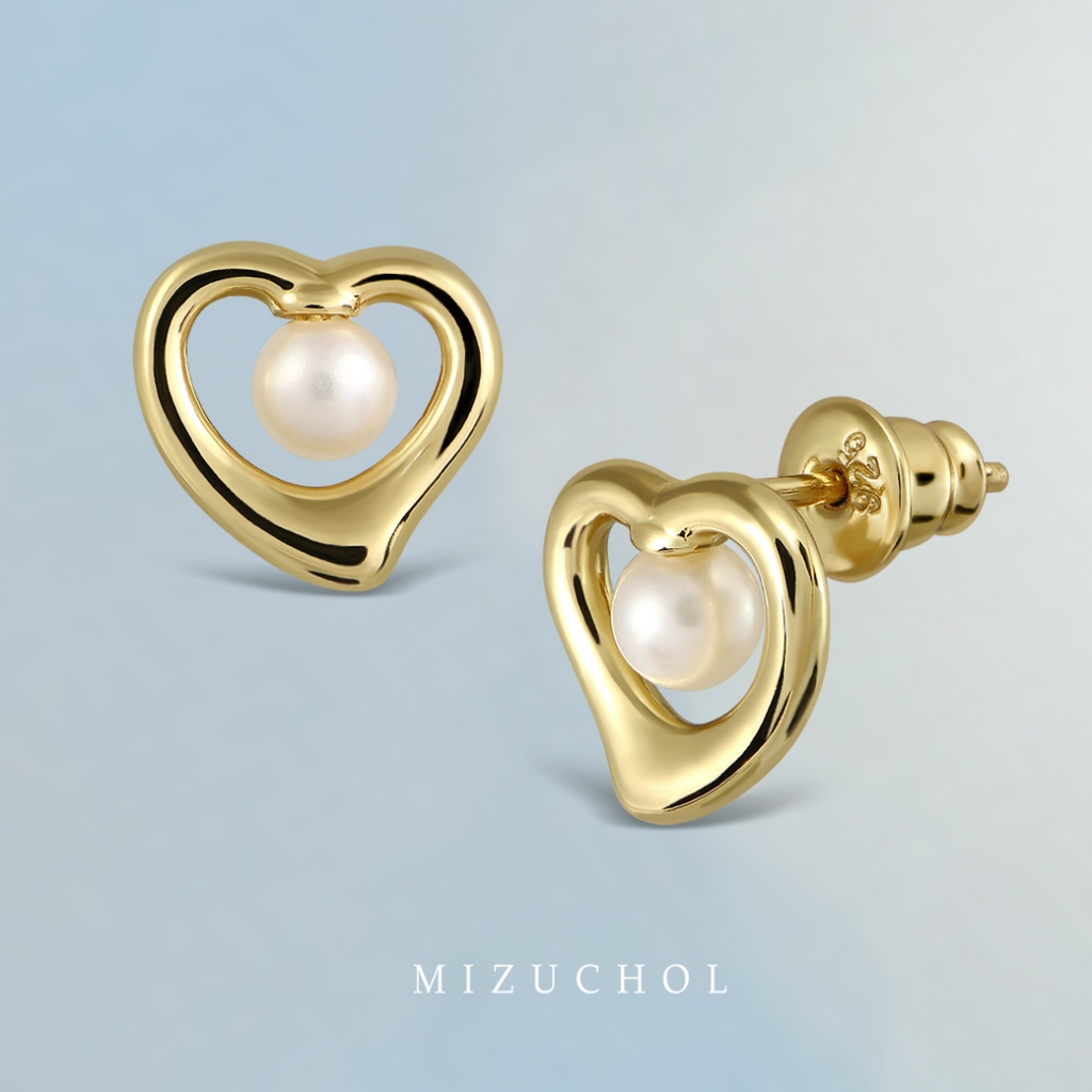 Mizuchol حلق فضة مطلي بالذهب بلؤلؤ طبيعي سحابة أو قلب — صورة 3