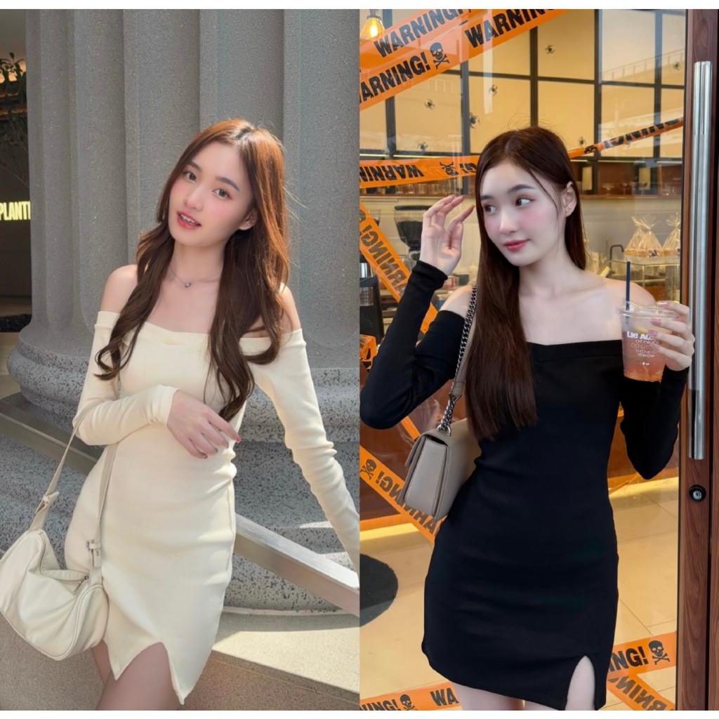 Sale!! Romy dress-เดรสลูกคุณปาดไหล่แขนยาว (สินค้ามีตำหนิเล็กน้อยมากๆ ขอดูรูปก่อนได้ค่า)