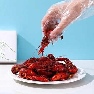 ถุงมือทำอาหาร แบบใช้แล้วทิ้ง ถุงมือแบบใช้แล้วทิ้ง ถุงมือ Food Grade แบบกล่อง 100 ชิ้น