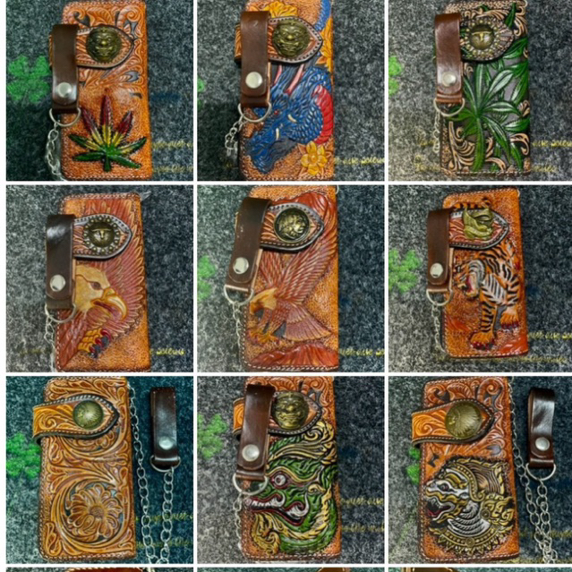 กระเป๋าหนังวินเทจใบยาว กระเป๋าหนังวัวตอกลาย หนังแท้ 100% กระเป๋าสตางค์ผู้ชายแถมฟรีสายโซ่ครองเข็มขัดหนึ่งเส้น