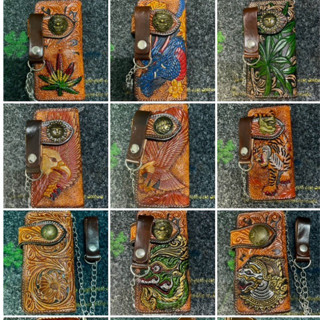 กระเป๋าหนังวินเทจใบยาว กระเป๋าหนังวัวตอกลาย หนังแท้ 100% กระ…