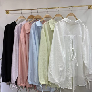 🎀มาใหม่ตัวดัง🎀เสื้อคอปกแขนยาวผูกโบว์หลังใส่ได้หลายสไตส์ผ้าพริ้วใส่สบาย#สาวอวบอ้วน#big-size