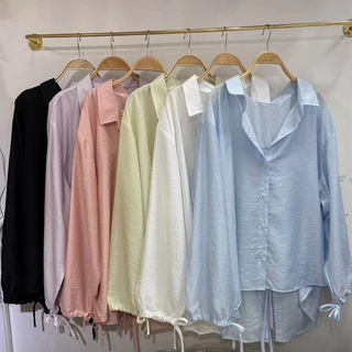 🎀มาใหม่ตัวดัง🎀เสื้อคอปกแขนยาวผูกโบว์หลังใส่ได้หลายสไตส์ผ้าพริ้วใส่สบาย#สาวอวบอ้วน#big-size