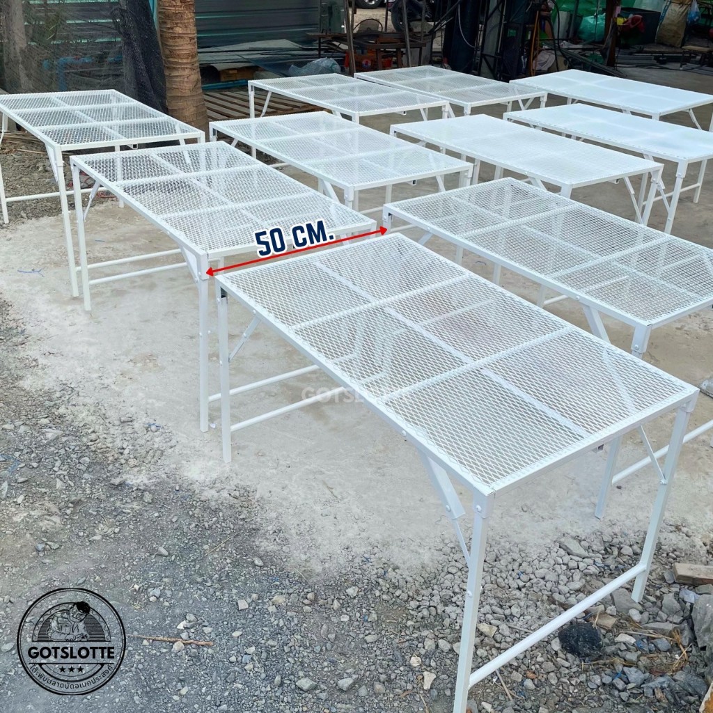 โต๊ะพับ กว้าง 50 cm. เสริมคานกลางกันแอ่น รับน้ำหนักได้มากถึง 120 kg. กันสนิม น้ำหนักเบา พับเก็บง่าย(pre-order)