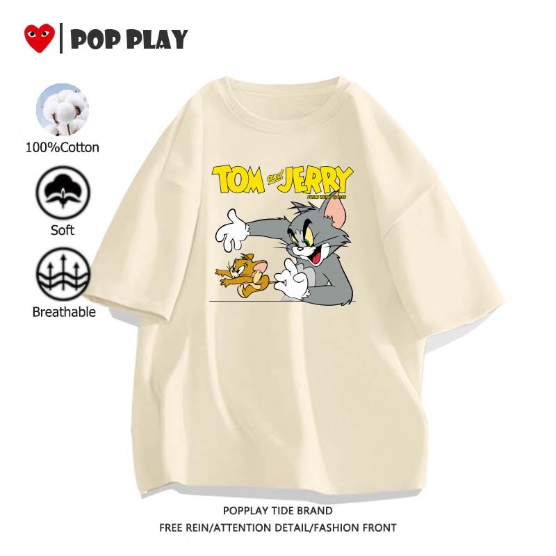 เสื้อยืด （Tom and Jetty） 100% cotton พิมพ์แมวน่ารัก คอกลม เสื้อยืดแขนสั้น ใส่สบาย ไม่หด เรียบง่าย (ส่งเร็ว จัดส่งจากไทย)