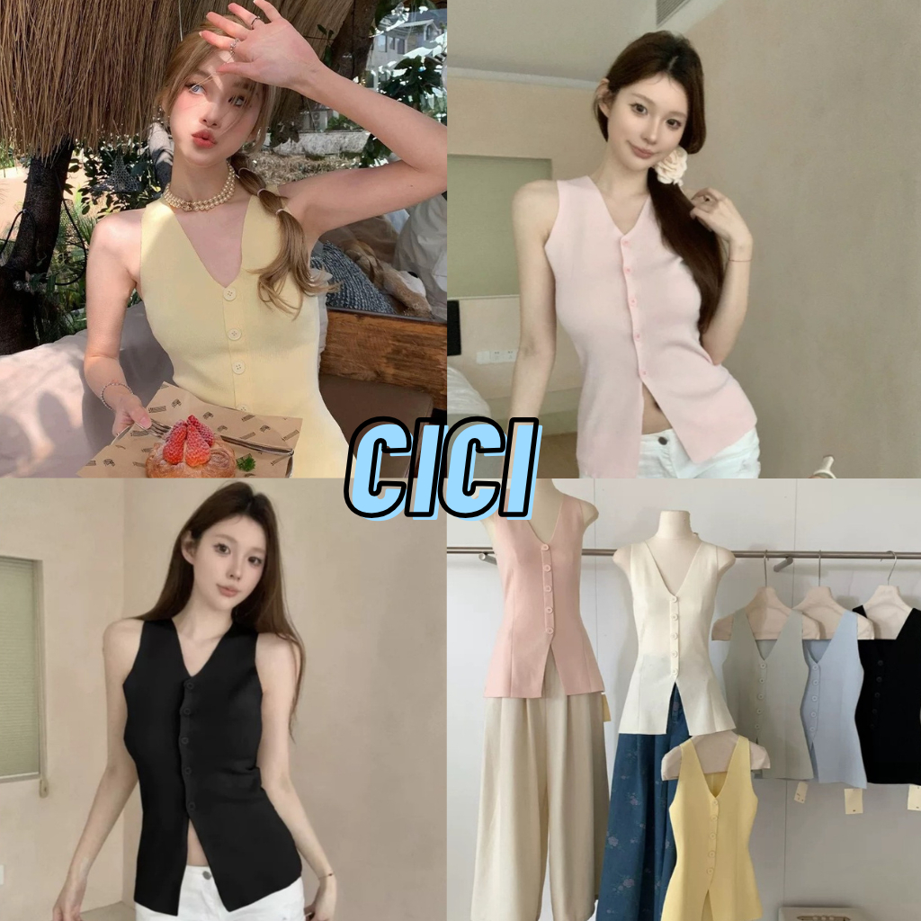 ส่งทันที Cici (NO. JY828) เสื้อแขนกุมไหมพรม กระดุมใช้งานได้จริง ดีเทลแต่งขีด แหวกหน้า ใส่สบายสไตล์สาวเกาหลี