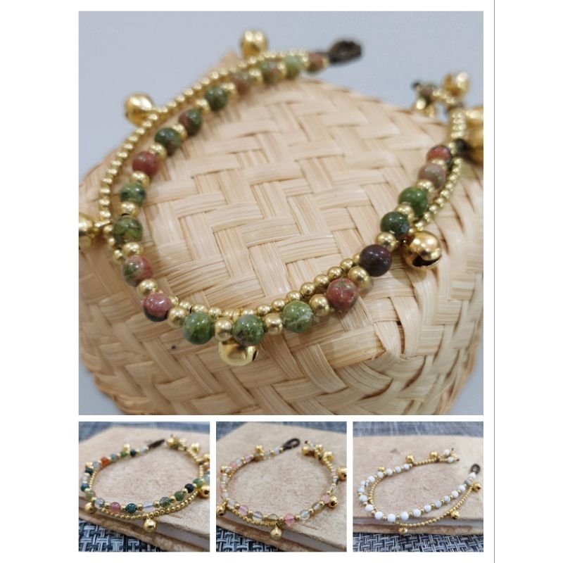 สร้อยข้อมือหินนำโชค ข้อมือแฮนด์เมดแบบเส้นคู่ สร้อยข้อมือกระพรวน