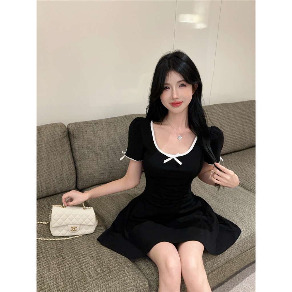 Beryl 🌻ชุดเดรสน่ารักๆ 🎀 เดรสแฟชั่นผู้หญิง สไตล์เกาหลีเรียบง่าย แต่งโบว์ สีพื้น คอเหลี่ยม เซ็กซี่ - รูปที่ 3