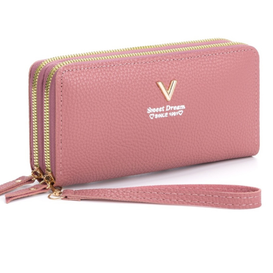 กระเป๋าสตางค์ใบยาว2ซิปโลโก้ V กระเป๋าแฟชั่นสำหรับผู้หญิง (GC-001)