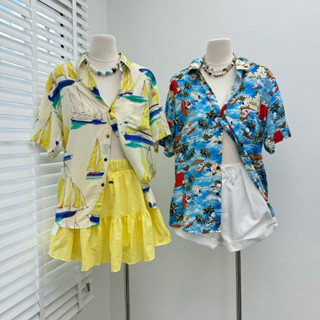 Hawaii shirt เสื้อเชิ้ตฮาวายคอตตอนสปัน เนื้อผ้านิ่ม