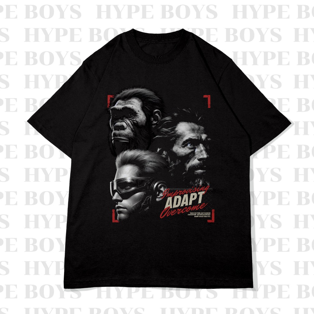 เสื้อยืดโอเวอร์ไซส์ Evolution เสื้อยืดโอเวอร์ไซส์สีขาว/ดำ ผ้าคอตตอล สกรีนDFT/DTF