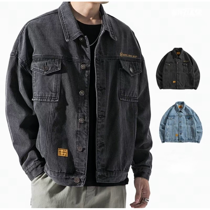 เสื้อแจ็คเก็ตหนังผู้ชาย Men Jacket L9005  แจ็คเก็ตยีนส์ชาย แขนยาว ผ้าดี ทรงสวย กันหนาววินเทจ Clothing Man พร้อมส่งจากไทย