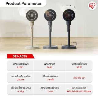 [3 Years warranty] IRIS OHYAMA ไอริส โอยามะ พัดลมตั้งพื้น พัดลมหมุนเวียนอากาศ แรงลมทรงพลัง รุ่น STF-AC15 มีให้เลือก 3 สี