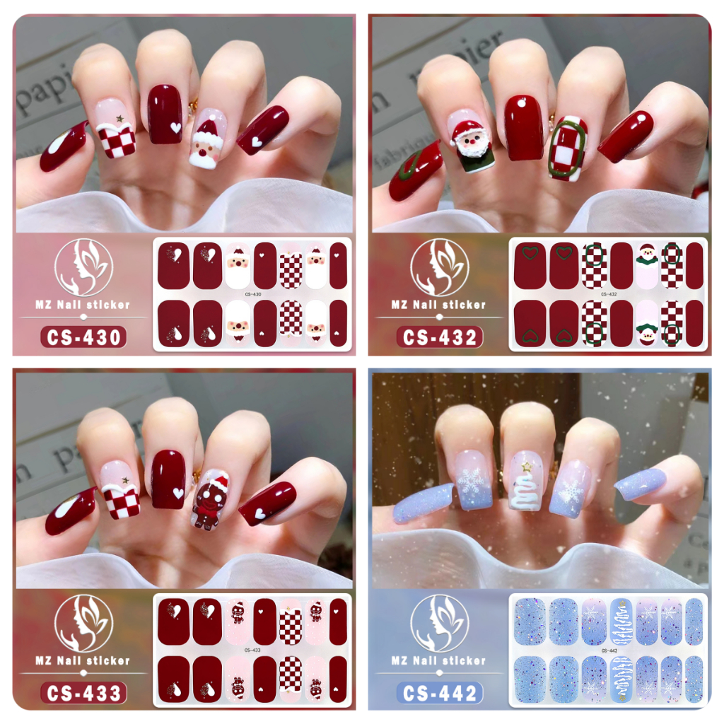 CS series สติ๊กเกอร์ติดเล็บ DIY ทนทาน กันน้ำ ซีรีย์คริสต์มาส CS series 14 ชิ้น/เซ็ต เล็บเจล