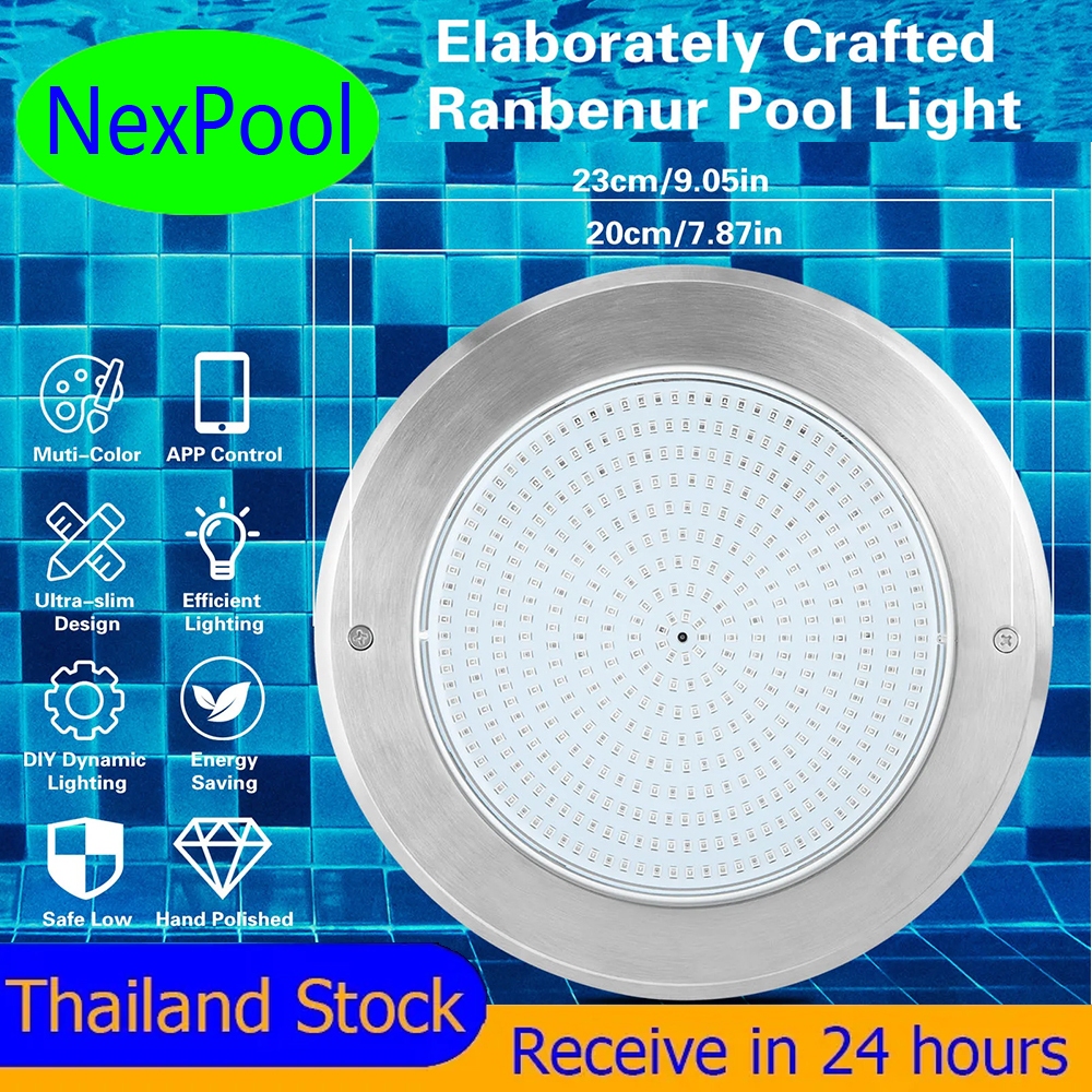 NexPool 23cm Hole Free Underwater Light Ultra Thin Swimming Pool Lamp 304 Stainless Steel Pool Light