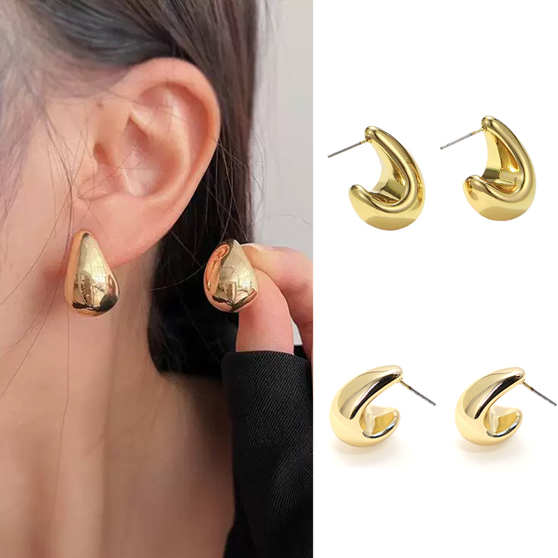 Hot ต่างหูทอง earring ตุ้มหูห่วง รูปร่างหยดน้ำ ต่างหูห่วง หรูหรา jewelry accessories สําหรับผู้หญิง 92.5%เข็มเงิน ของขวั
