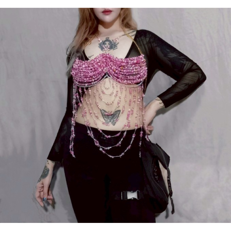 ชุดลูกปัด บิกินี่ลูกปัดหิน บราลูกปัด ชุดไปทะเล งานhandmade bikini bead crop top