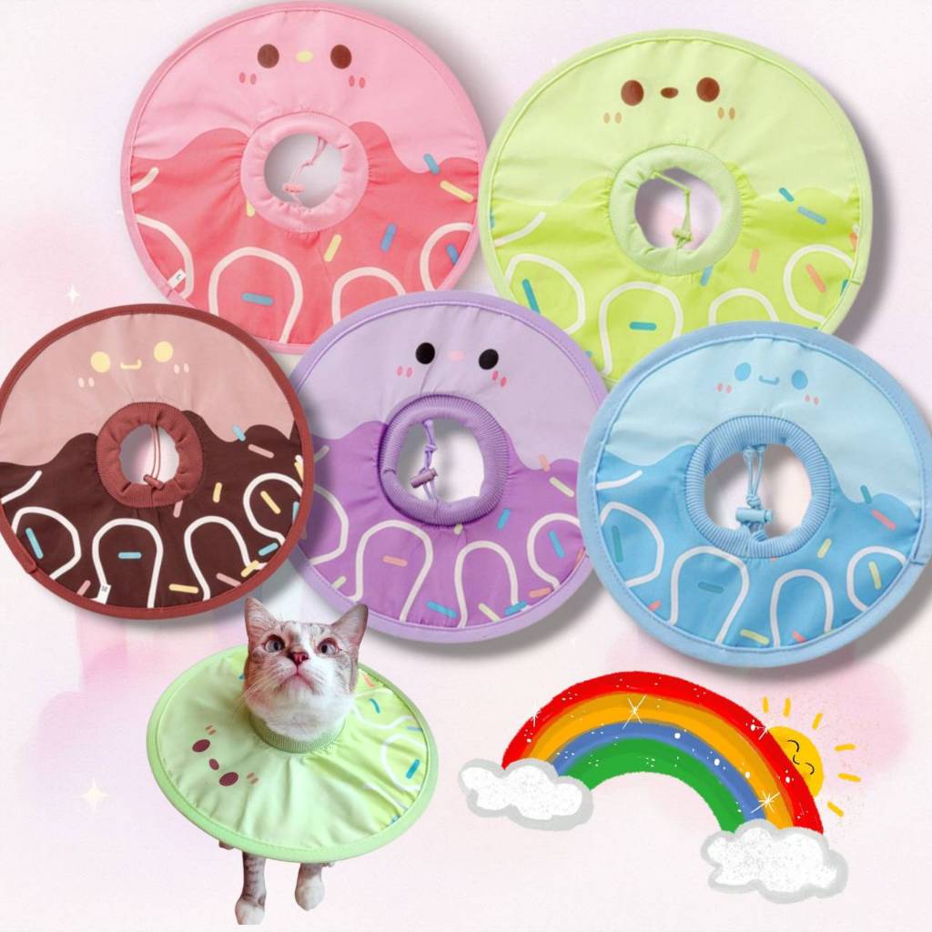 (C03)คอล่าลายโดนัท(พร้อมส่ง!!) สำหรับสัตว์เลี้ยงทำหมัน หรือบาดเจ็บ ลำโพงกันเลีย สุนัข แมว